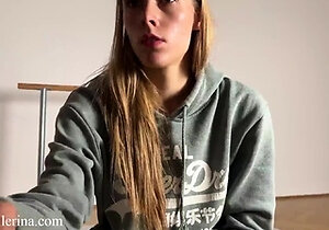 Small titted brunette teen fingering on the bed