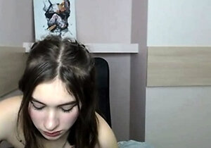 Small titted brunette teen fingering on the bed