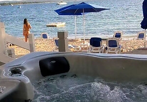 Sexy brunette teen outdoor masturbation