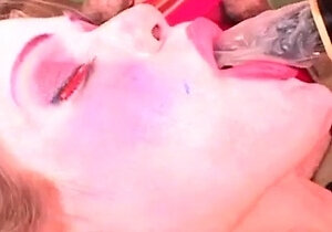 Sexy blonde teen blowjob and gangbanged then creampied