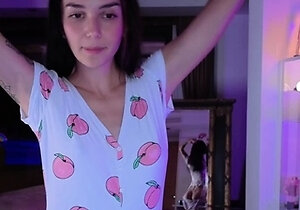 Small titted brunette teen fingering on the bed