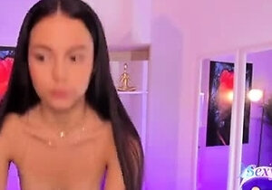 Brunette cute teen fucks her pussy with sex toy on webcam