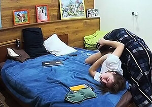 Small tit brunette amateur tugs on a big willie